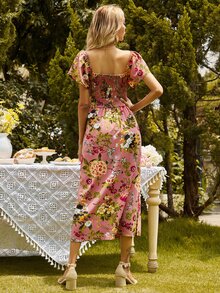 SHEIN Unity 開衩打褶上身花卉連衣裙 - 彩色 - 查看 2