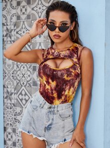 Tie Dye Cut Out Bodysuit - Multicolor - View 5