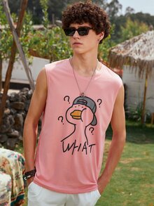 Manfinity Tops Nam Hoạt hình Sẵn sàng - Màu Hồng  San hô - Xem 3