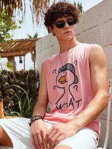 Manfinity Tops Nam Hoạt hình Sẵn sàng - Màu Hồng  San hô - Xem 4