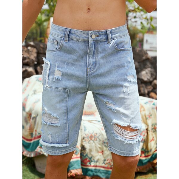 

Men Ripped Washed Denim Shorts, Light wash