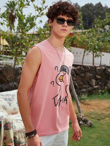 Manfinity Tops Nam Hoạt hình Sẵn sàng - Màu Hồng  San hô - Xem 7