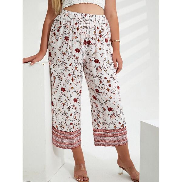 

Plus Floral Print Wide Leg Pants, Multicolor