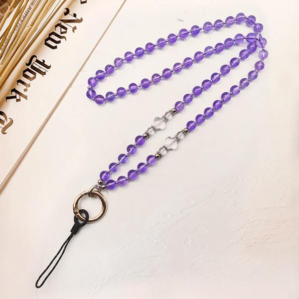 

Beaded Phone Lanyard With Ring, Purple