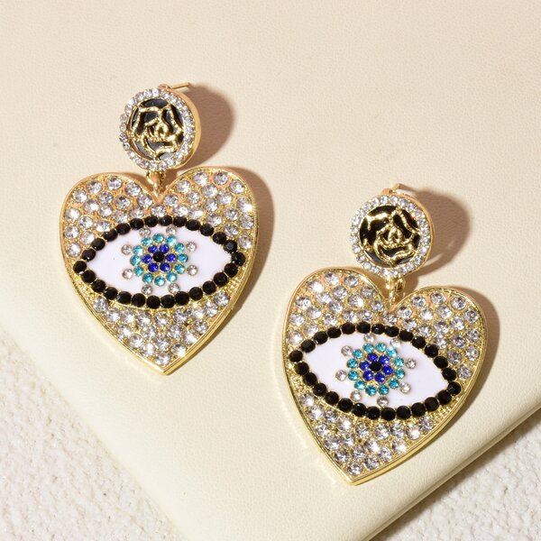 

Eye Detail Heart Drop Earrings, White