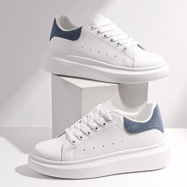 

Lace-up Front Low Top Skate Shoes, Blue and white