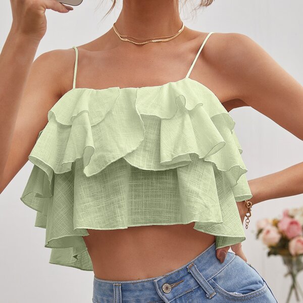 

Layered Ruffle Crop Cami Top, Green