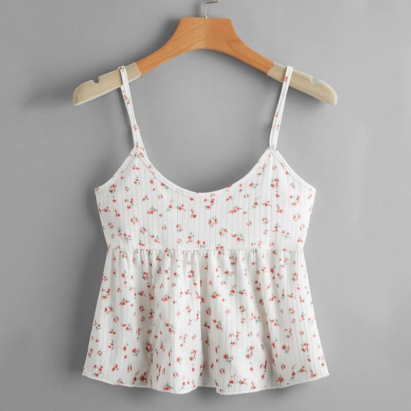 

Ditsy Floral Ribbed Cami, White