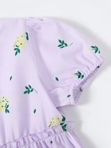 Girls Frill Trim Floral Smock Dress - Mauve Purple - View 3