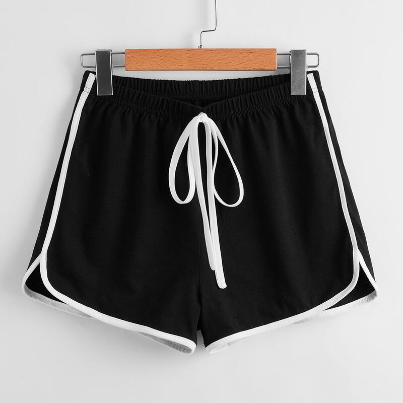 

Contrast Binding Knot Dolphin Shorts, Black