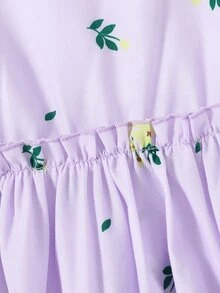 Girls Frill Trim Floral Smock Dress - Mauve Purple - View 4