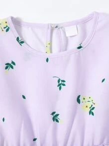 Girls Frill Trim Floral Smock Dress - Mauve Purple - View 6