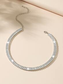 1 pieza Collar de circonita de diseño simple para mujer Cita nocturna - Plateado - Ver 2