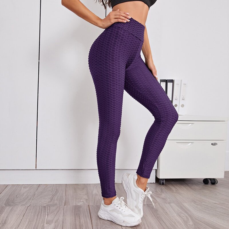 

Solid Textured High Waist Sports Leggings, Violet purple
