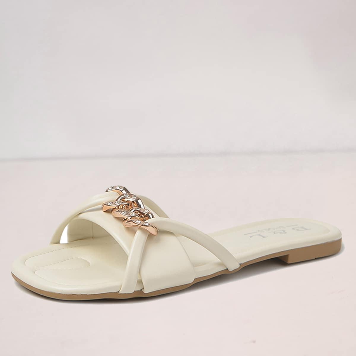 

Chain Decor Slide Sandals, Beige