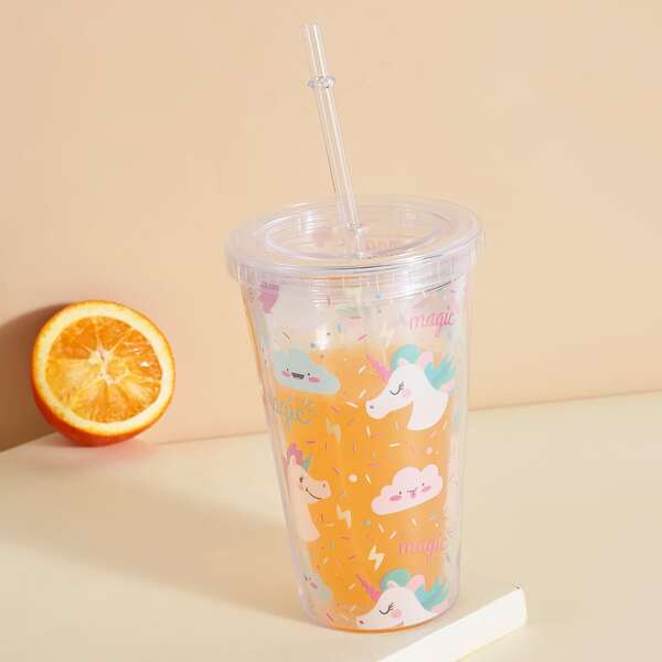 

Cartoon Unicorn Print Tumbler, Multicolor