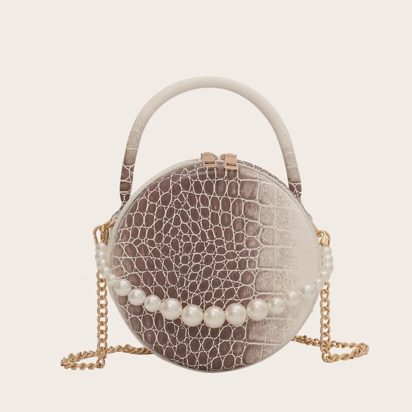 

Faux Pearl Beaded Chain Circle Bag, Multicolor