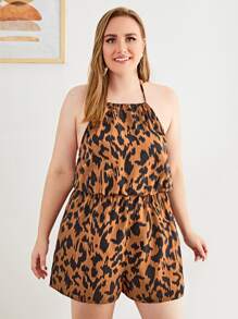 SHEIN 大碼滿版繞頸連身短褲 - 彩色 - 查看 1