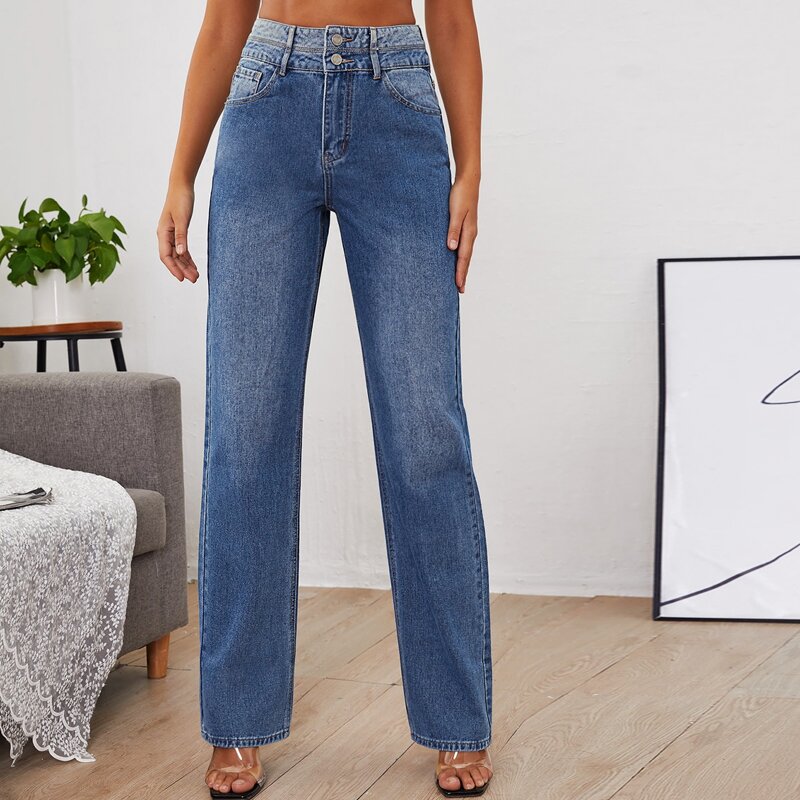 

High Waist Straight Leg Jeans, Medium wash
