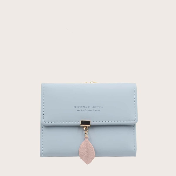 

Leaf Charm Tri-fold Small Wallet, Blue
