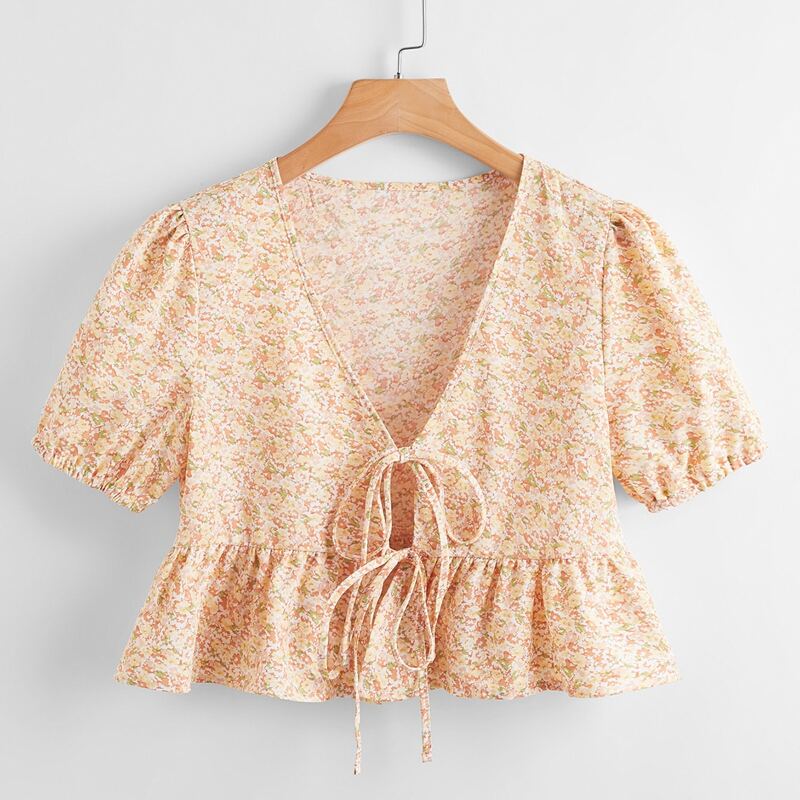 

Ditsy Floral Tie Front Top, Orange