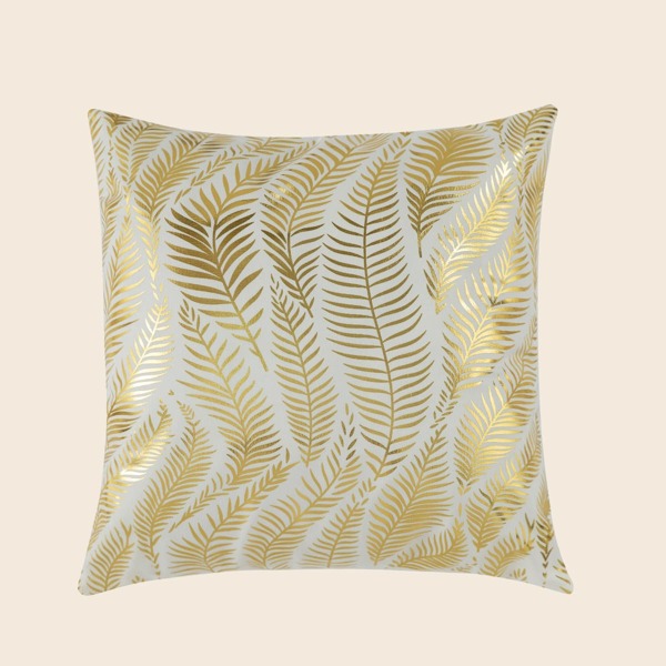 

Leaf Print Cushion Cover Without Filler, Gold