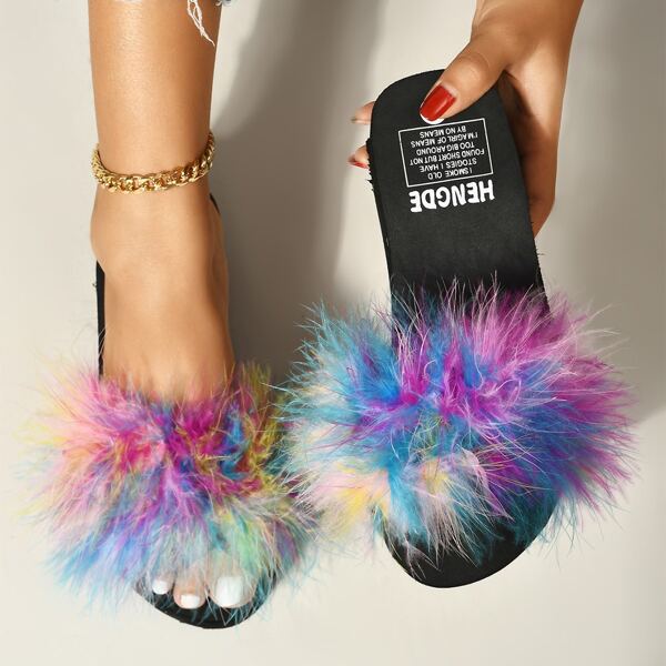 

Tie Dye Fluffy Slides, Multicolor