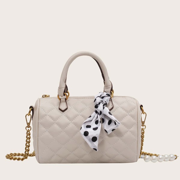 

Twilly Scarf Decor Quilted Boston Bag, Beige