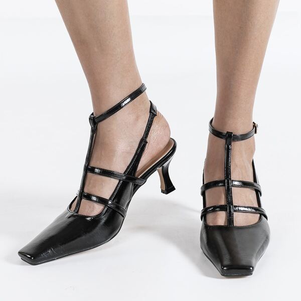 

Minimalist Square Toe Pumps, Black