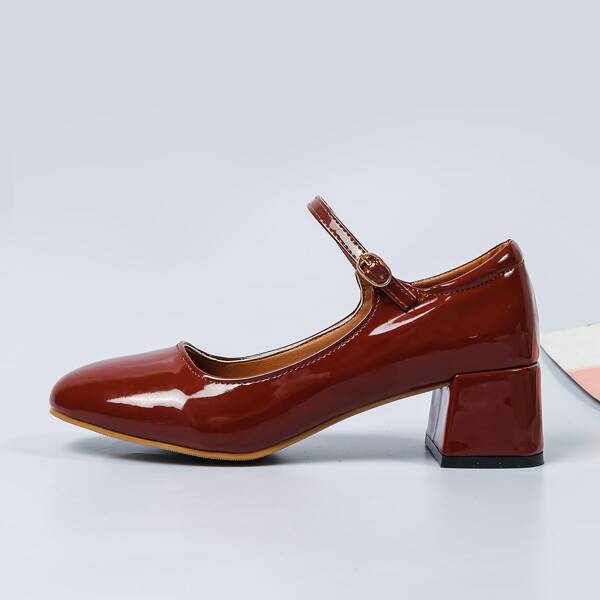 

Minimalist Buckle Decor Mary Janes, Brown