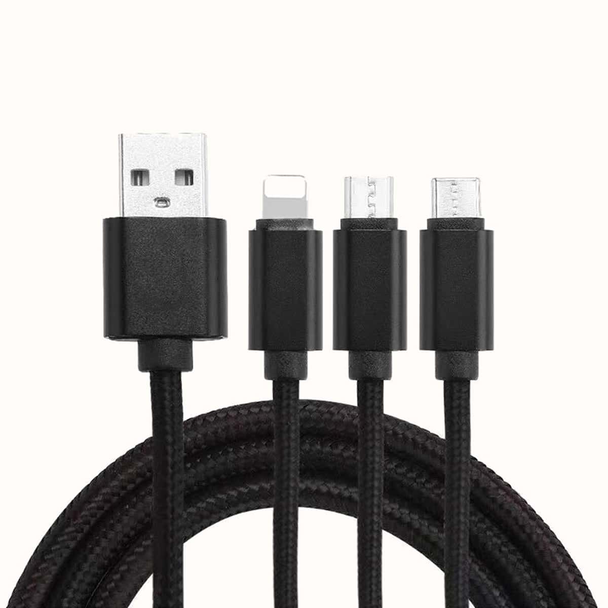 

3 In 1 Braided Data Cable, Black