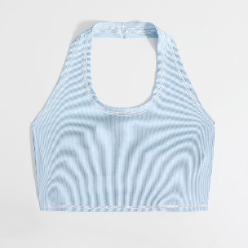 

Stitching Trim Bow Back Halter Top, Baby blue