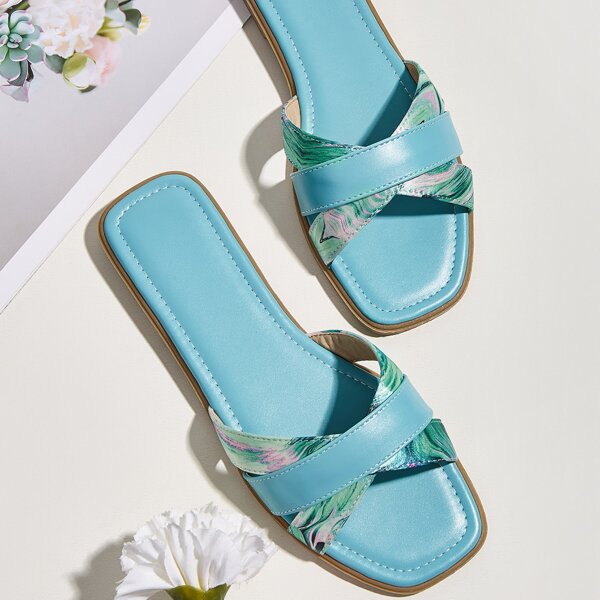 

Cross Strap Slide Sandals, Blue