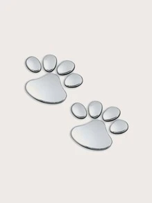 2张3D立体狗爪印车贴，PVC材质，凸起设计，适用于后窗或保险杠，自粘式，亮面，银色轮廓，非常适合农用车辆或汽车装饰，车贴，防刮擦，汽车配件 - 銀色 - 查看 3