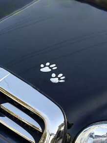 2张3D立体狗爪印车贴，PVC材质，凸起设计，适用于后窗或保险杠，自粘式，亮面，银色轮廓，非常适合农用车辆或汽车装饰，车贴，防刮擦，汽车配件 - 銀色 - 查看 4