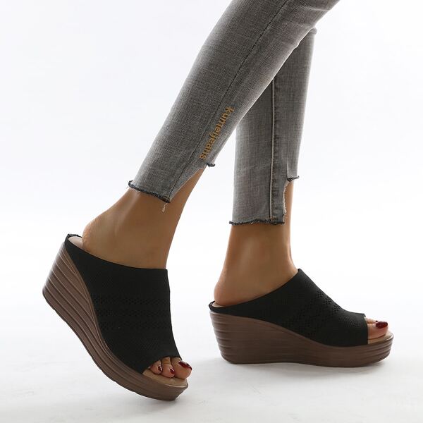 

Minimalist Knit Wedge Mules, Black