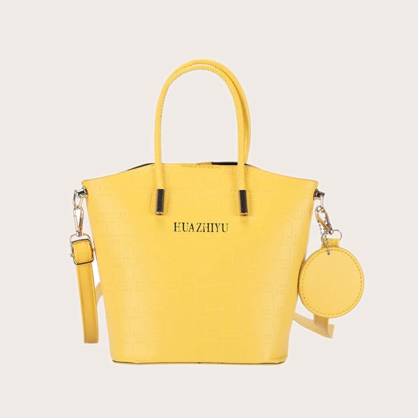 

Croc Embossed Bucket Bag, Yellow