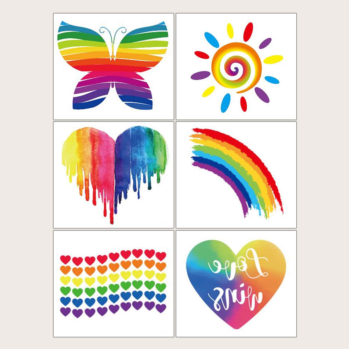 

6sheets Rainbow Pattern Tattoo Sticker, Multicolor