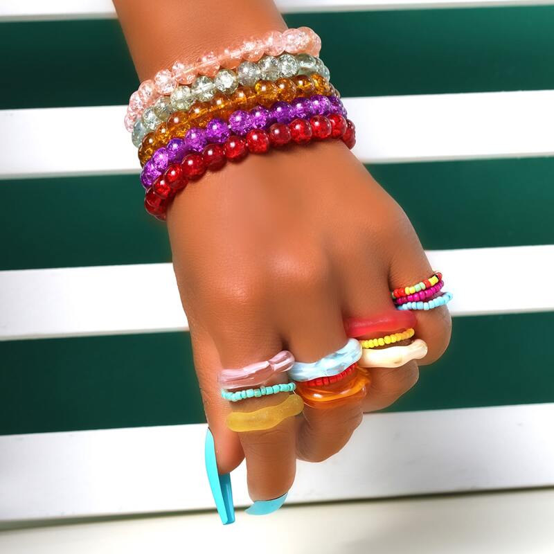 

5pcs Beaded Bracelet & 12pcs Ring, Multicolor