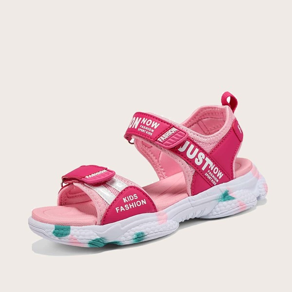 

для девочек Спортивные сандалии с текстовым принтом, Ярко-розовый