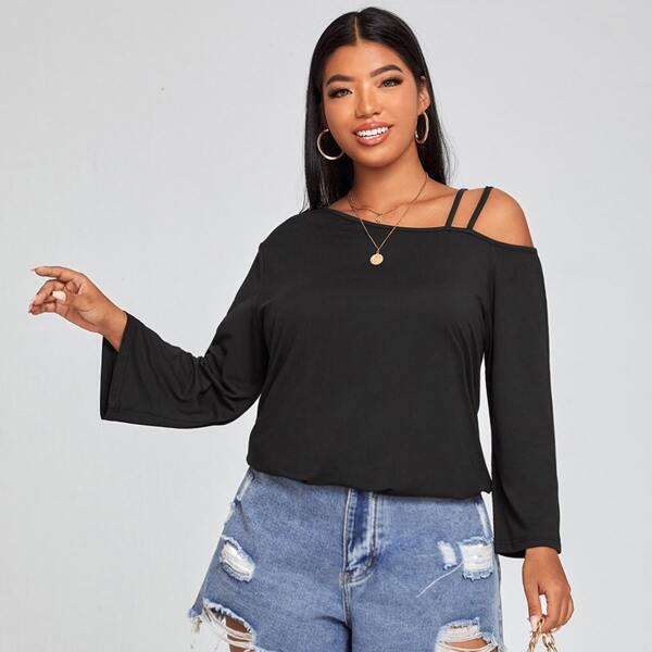 

Plus Asymmetrical Neck Tee, Black