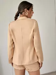 SHEIN Unity 純色單排釦西裝外套和短褲 - 杏色 - 查看 2