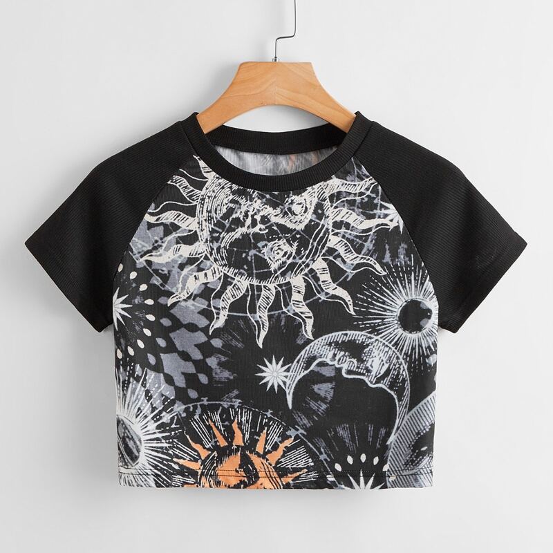 

Sun & Moon Graphic Ribbed Tee, Multicolor