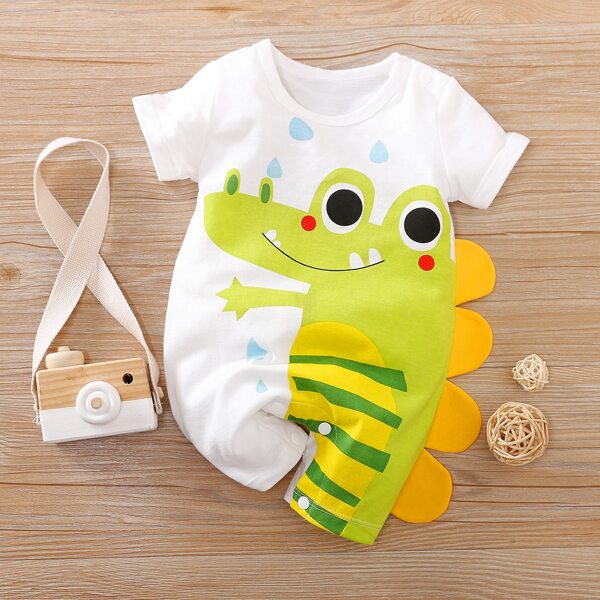 

Baby Boy Cartoon Graphic Romper, White