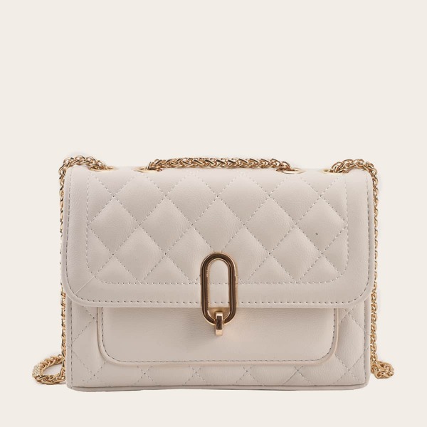 

Quilted Flap Chain Shoulder Bag, White