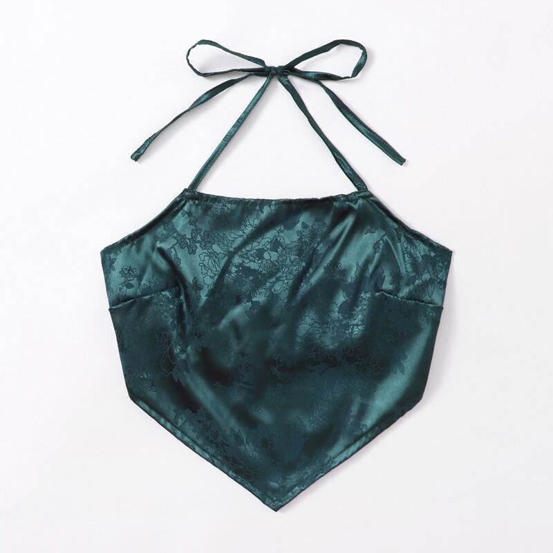 

Satin Jacquard Bandana Halter Top, Dark green