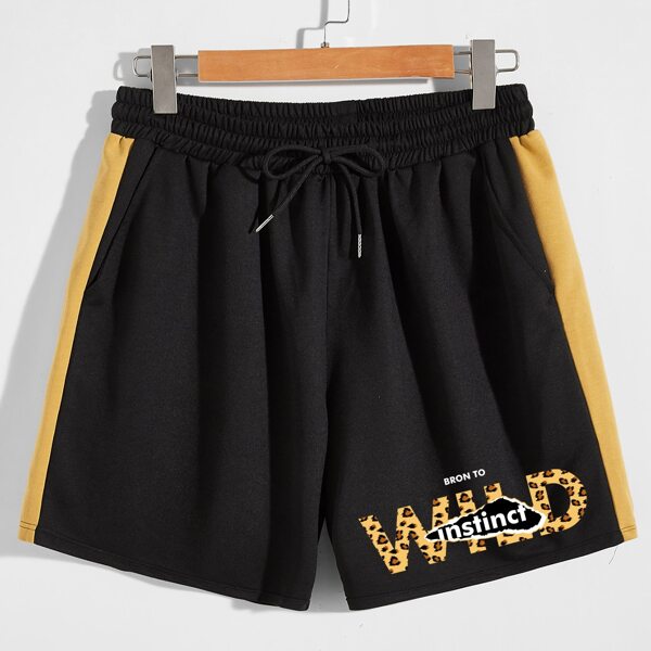 

Men Letter Graphic Drawstring Waist Track Shorts, Black