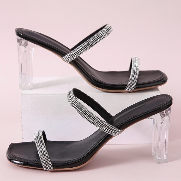 

Rhinestone Decor Sandal Mules, Black