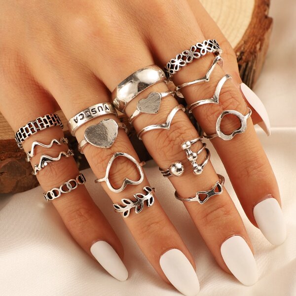 

17pcs Alloy Ring, Silver