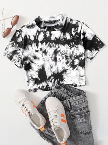 Muchica Áo thun Gân đan Cà vạt nhuộm Giải trí - Đen và trắng - Xem 1